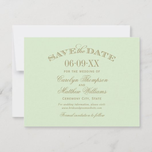 groen en Antiek goudhuwelijk Save The Date (Achterkant)