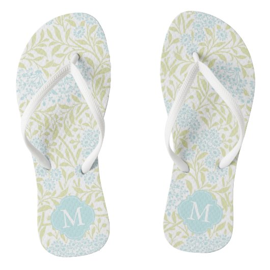Groen en Aqua Bloemendamasker met Monogram Teenslippers (Voetbed)