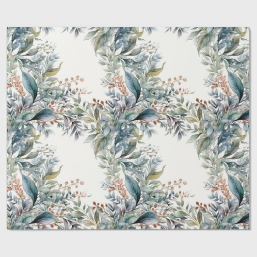Groen en Aqua Greenery Waterverf Wrapping Paper Cadeaupapier (Vlak)