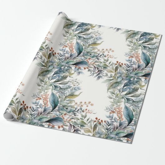 Groen en Aqua Greenery Waterverf Wrapping Paper Cadeaupapier (Uitgerold)