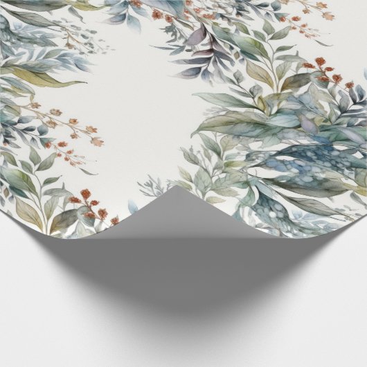 Groen en Aqua Greenery Waterverf Wrapping Paper Cadeaupapier (Hoek)