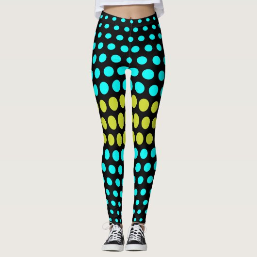 Groen en Aqua Polka Dot Pattern Leggings (Voorkant)