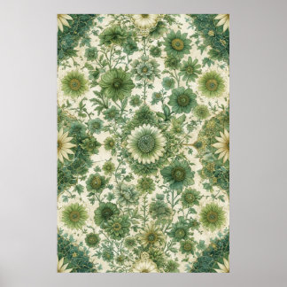 groen en beige bloemenpatroon poster