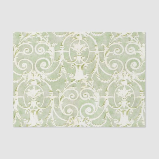 groen en beige Damask Patroon Tissuepapier (Voorkant)