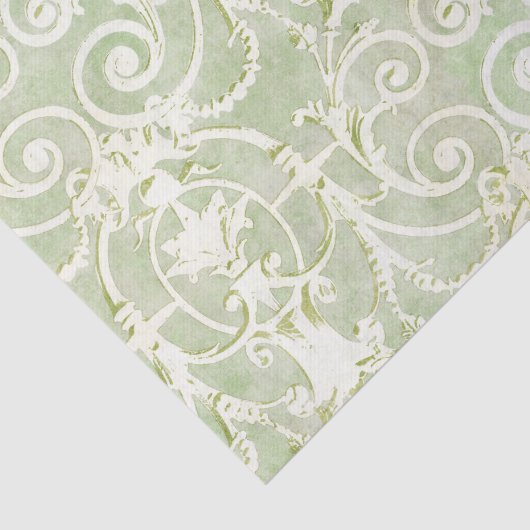  groen en beige Damask Patroon Tissuepapier (Detail)