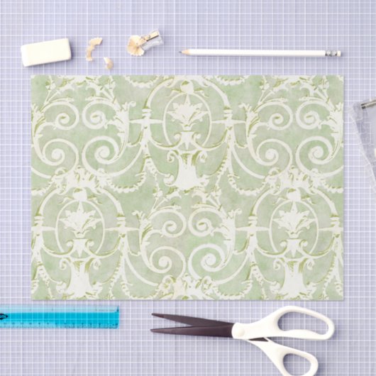  groen en beige Damask Patroon Tissuepapier (Craft)
