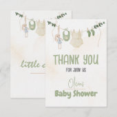 Groen en beige Delicate Waterverf Floral Baby Sh Bedankkaart (Voorkant / Achterkant)