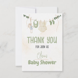 Groen en beige Delicate Waterverf Floral Baby Sh Bedankkaart