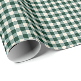 Groen en Beige Gingham Rutpatroon Cadeaupapier