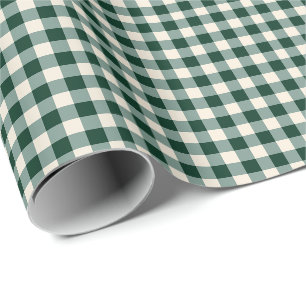 Groen en Beige Gingham Rutpatroon Cadeaupapier