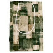 Groen en Beige Grunge Plaid Medium Cadeauzakje (Voorkant)