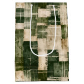 Groen en Beige Grunge Plaid Medium Cadeauzakje (Achterkant)