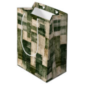 Groen en Beige Grunge Plaid Medium Cadeauzakje (Achterkant Gekanteld)
