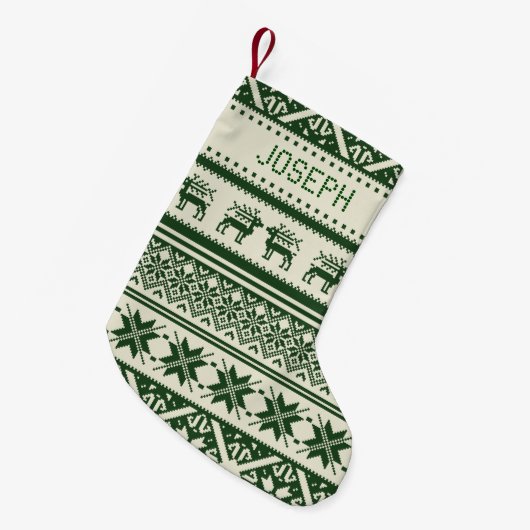 Groen en beige Ugly kerstSweater - Jouw naam Kleine Kerstsok (Voorkant (Hangend))