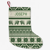 Groen en beige Ugly kerstSweater - Jouw naam Kleine Kerstsok (Voorkant)