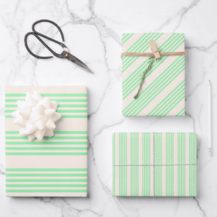 Groen en beige vijf strepen patroon inpakpapier vel