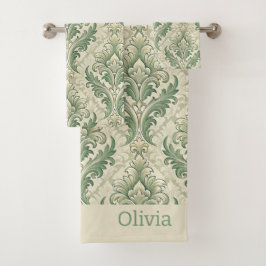 Groen en beige vintage botanische bloemenpatroon bad handdoek