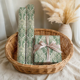 Groen en beige vintage botanische bloemenpatroon cadeaupapier
