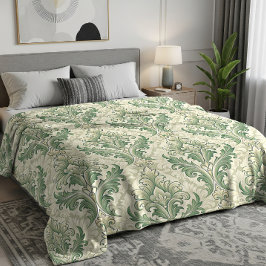 Groen en beige vintage botanische bloemenpatroon fleece deken