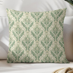 Groen en beige vintage botanische bloemenpatroon kussen
