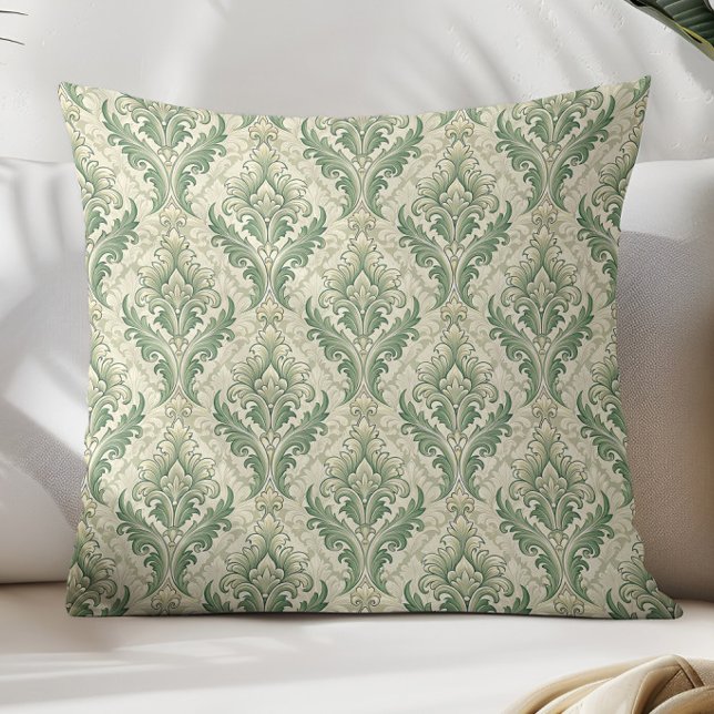 Groen en beige vintage botanische bloemenpatroon kussen (Creator heeft geüpload)