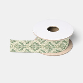 Groen en beige vintage botanische bloemenpatroon satijnen lint