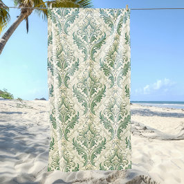 Groen en beige vintage botanische bloemenpatroon strandlaken