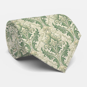 Groen en beige vintage botanische bloemenpatroon stropdas