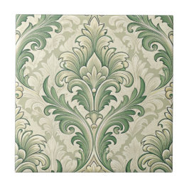 Groen en beige vintage botanische bloemenpatroon tegeltje