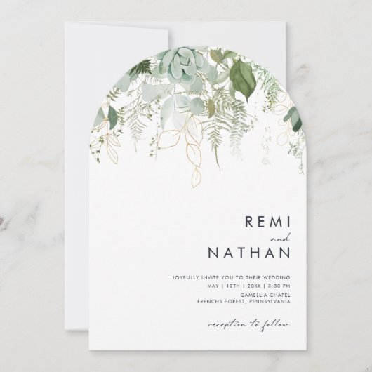 Groen en bladgoud alles in één trouwboog kaart (Voorkant)