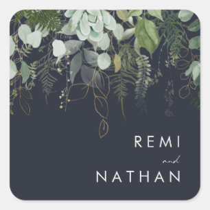 Groen en bladgoud Dark Navy Envelope Seals Vierkante Sticker