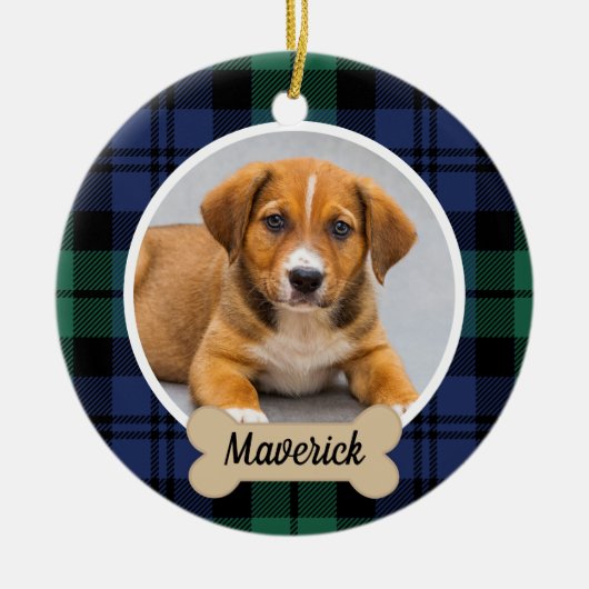 Groen en Blauw Aangepaste Dog foto Keramisch Ornament (Voorkant)