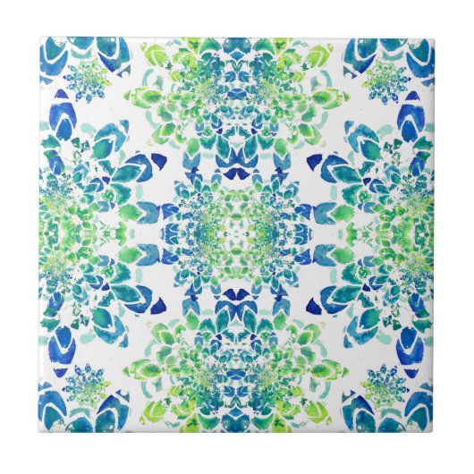 Groen en blauw Abstract Mandala Pattern Tegeltje (Voorkant)