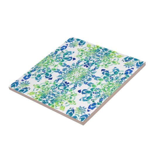 Groen en blauw Abstract Mandala Pattern Tegeltje (Zijkant)