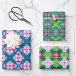 Groen en blauw abstract sterpatroon inpakpapier vel