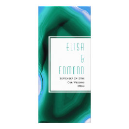 Groen en blauw agaat slice geode bruiloft menukaar reclamekaart