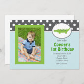 Groen en blauw Alligator Birthday Uitnodiging (Voorkant / Achterkant)