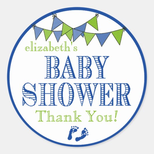 Groen en Blauw Baby shower Dank u Ronde Sticker (Voorkant)