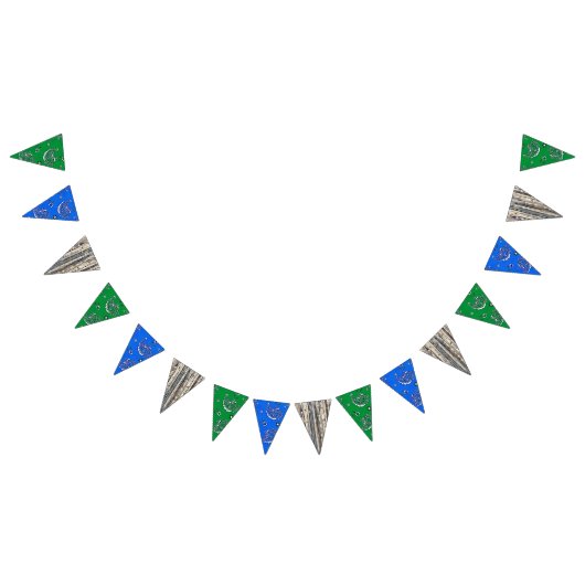 Groen en Blauw Bandanna Hout Patroon Verjaardag Vlaggetjes (Alle)