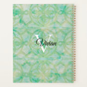 Groen en Blauw Batik Elegante Monogramnaam Planner (Achterkant)