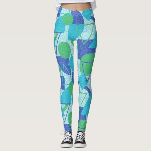 Groen en Blauw Bauhaus Stijl Leggings (Voorkant)
