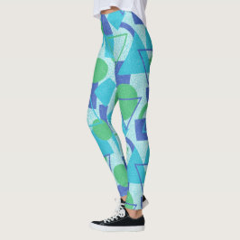 Groen en Blauw Bauhaus Stijl Leggings