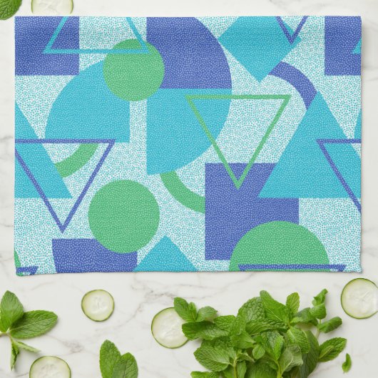 Groen en Blauw Bauhaus Stijl Theedoek (Gevouwen)