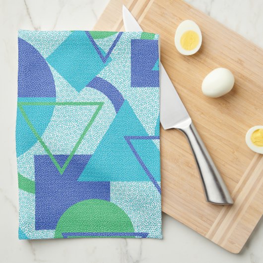 Groen en Blauw Bauhaus Stijl Theedoek (Quarter Fold)