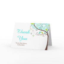 Groen en Blauw Bloem Vogel Baby Shower Bedankt