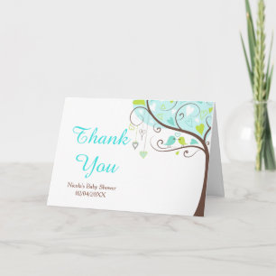 Groen en Blauw Bloem Vogel Baby Shower Bedankt