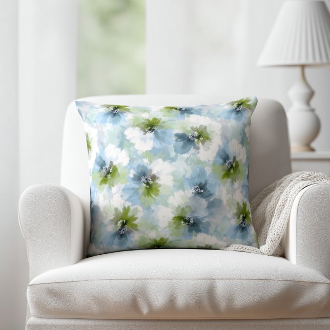 Groen en Blauw Bloemmotief Kussen (Creator heeft geüpload)