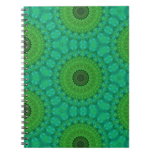 Groen en blauw cirkelpatroon spiraal notebook notitieboek