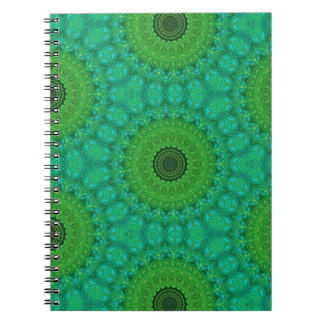 Groen en blauw cirkelpatroon spiraal notebook notitieboek