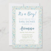 Groen en blauw Floral Baby Boy Shower Kaart (Voorkant)